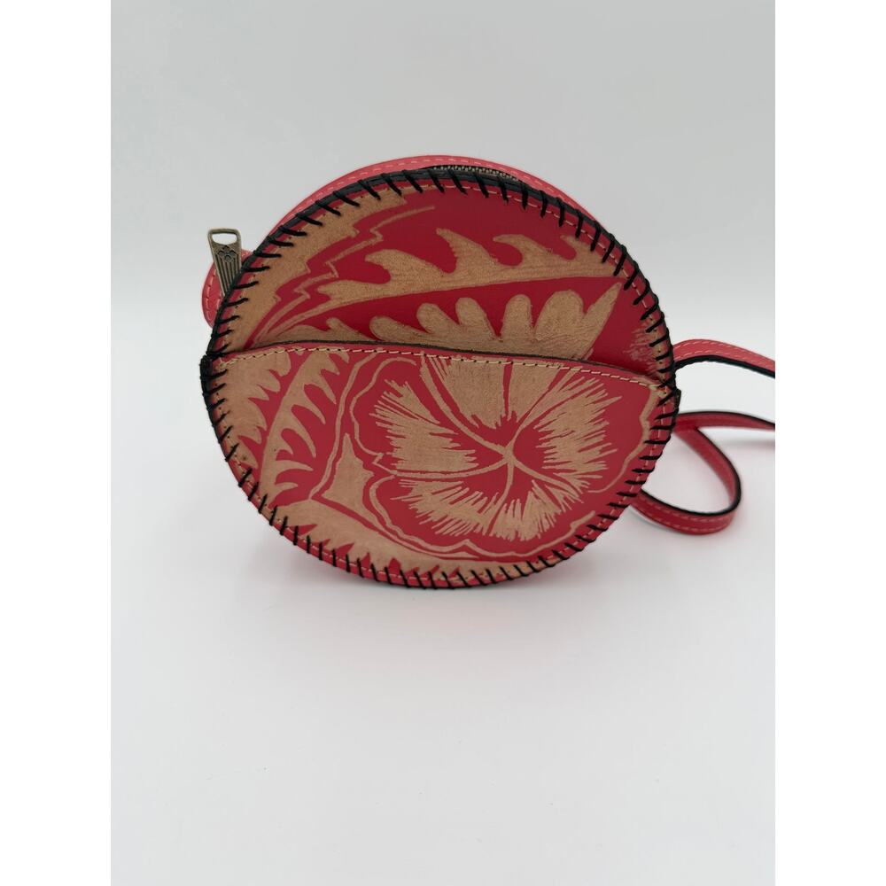 Patricia Nash Canteen Crossbody Bag Red Tooled Leather Boho Round Festival